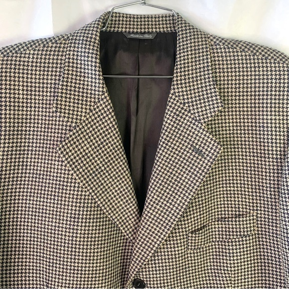 SILVIO BRESCIANI HOUNDSTOOTH BLAZER  BLUE BLAZER WOOL BLAZER MADE IN ITALY 46R - Picture 8 of 12